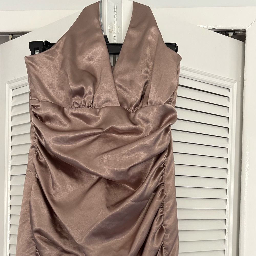 Charlotte Russe Satin Halter Mini Dress - Taupe